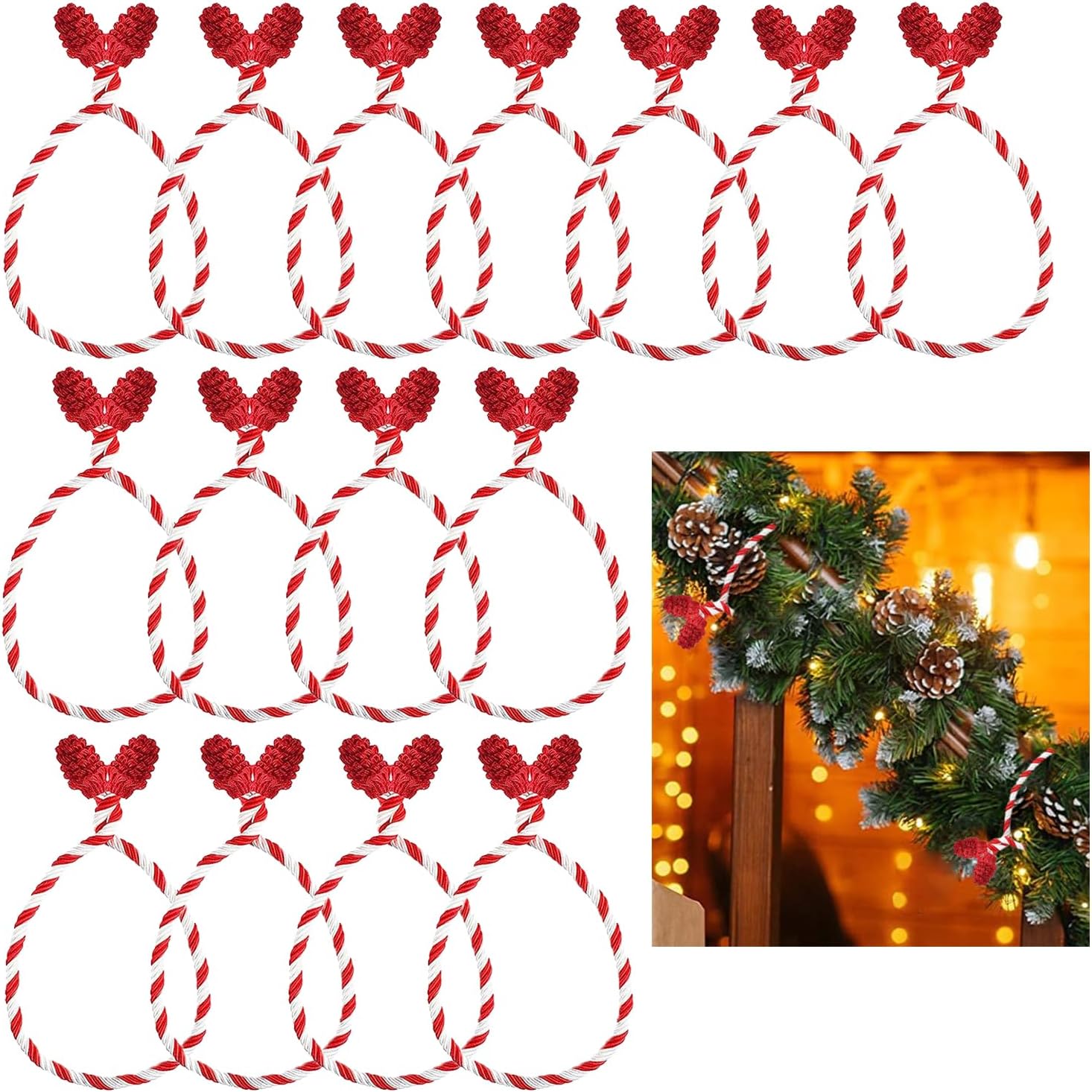 15Pcs Garland Ties for Valentines Day Flexible Decorative Twist Ties, Reusable and Knotted Wreath Tie for Christmas Craft Gift Wrapping (Red&White)