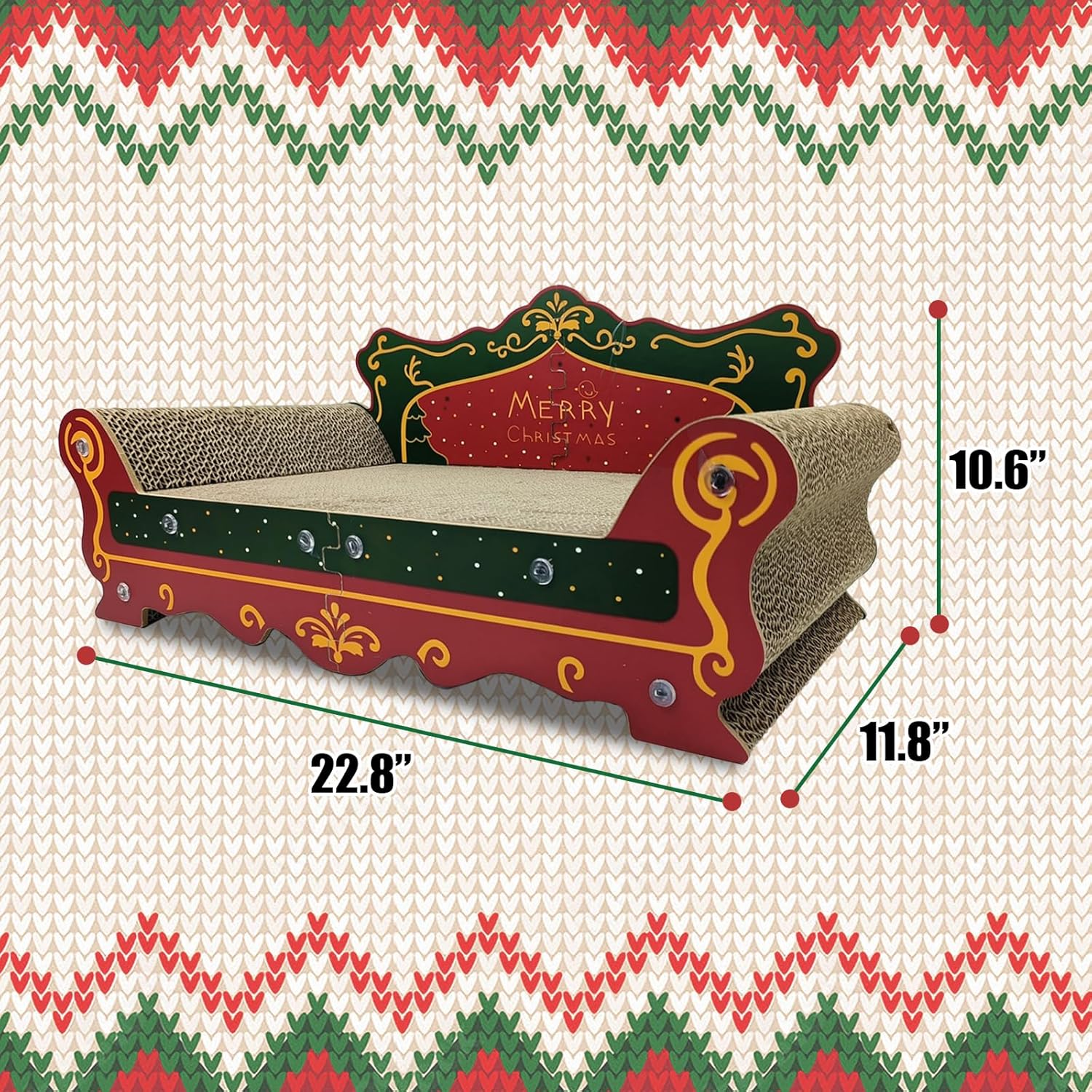Luxury Cardboard Cat Scratcher Sofa Bed, Couch Shaped Scratching Board, Scratch Lounge with Catnip, Scratcher for Indoor Cats Large (Red)