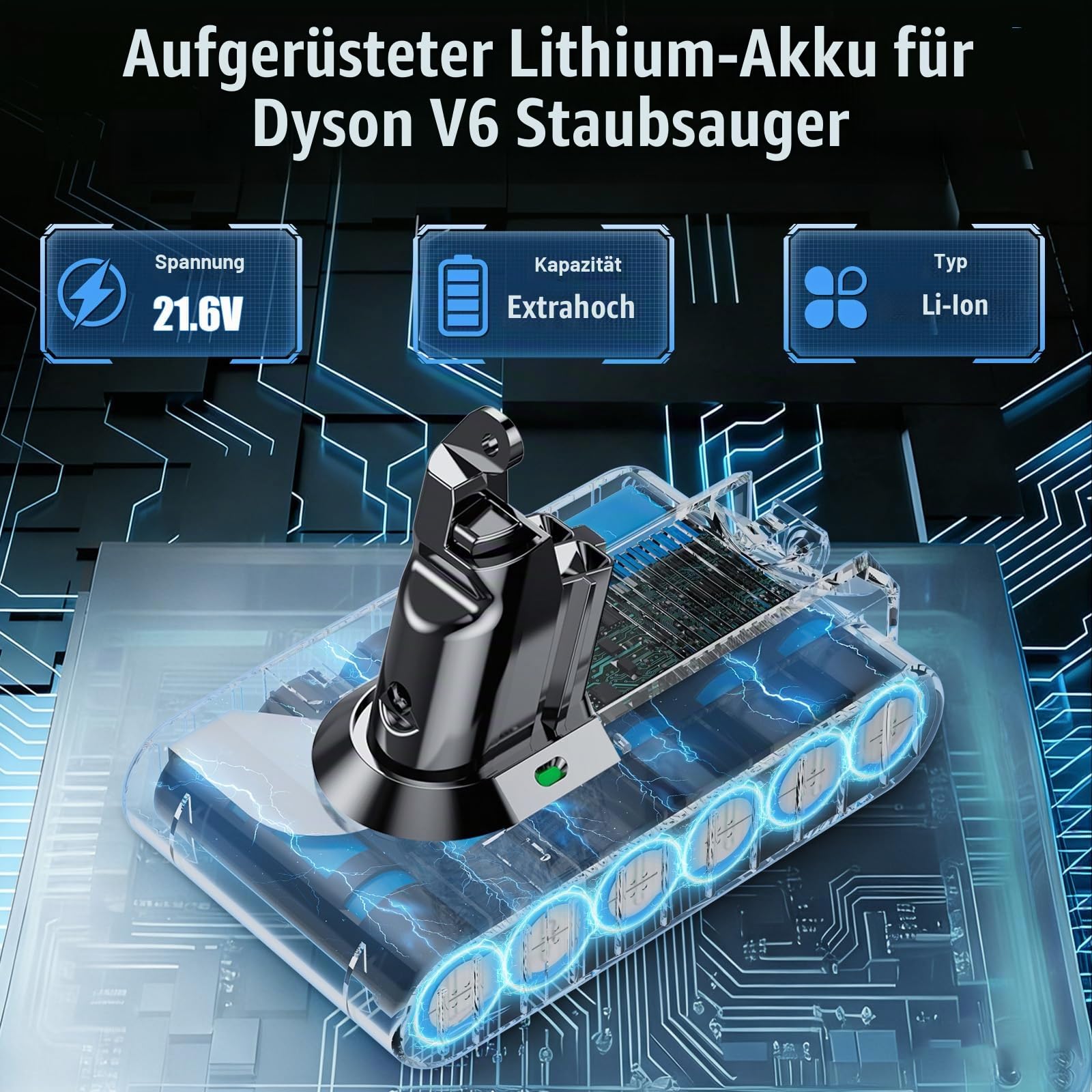 6000mAh V6 Akku für Dyson, Powtree Ersatzakku für Dyson V6 DC62 SV03 DC58 DC59 DC61 DC72 DC74 SV04 SV05 SV06 SV07 SV09 Animal Absolute Staubsauger (2 Filter + 1 Batterie Schutzkappe + 2 Schrauben)