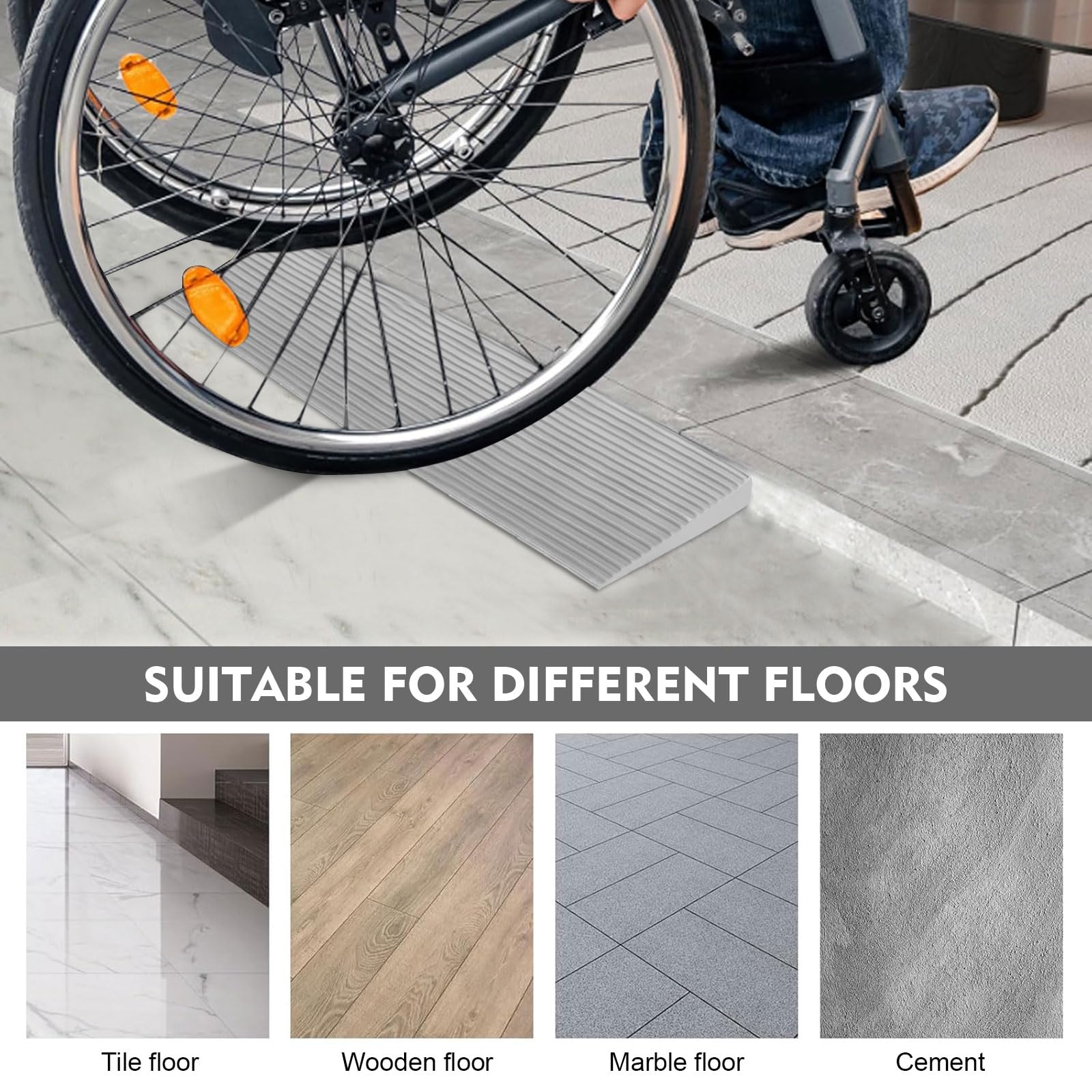 Rampa per Disabili, 100 cm x 8cm x 3cm Soglia di Dislivello Pavimento Autoadesivo, Rampa moto Adatto per Passeggini, Sedie a Rotelle o Scooter (Grigio, Altezza 3cm)