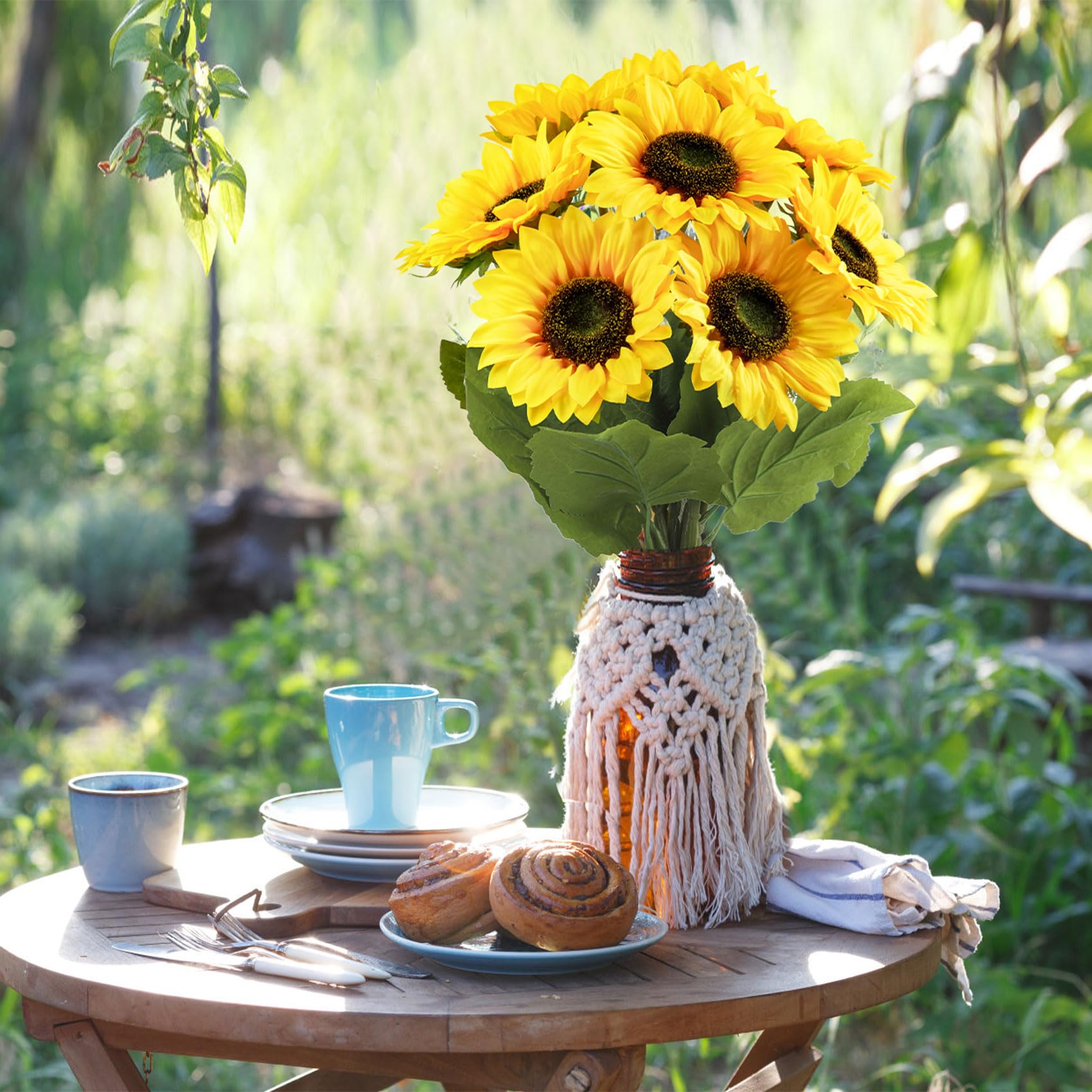 9 Pezzi Girasoli Artificiali, 48 cm Girasoli Finti a Stelo Lungo, Bouquet di Fiori Finti per Decorazioni, Naturali e Veri, Girasole di Seta Fiore Artificiale per Feste, Matrimonio, Ufficio, Casa.