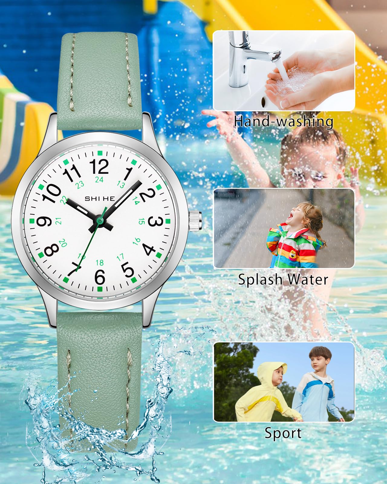 CIVO Montre Enfant Fille Garcon 5-14 Ans: Analogique Cadran Facile à Lire avec Grands Chiffres - Montre d'apprentissage Étanche Bracelet en Cuir - Cadeaux d'anniversaire pour Enfants