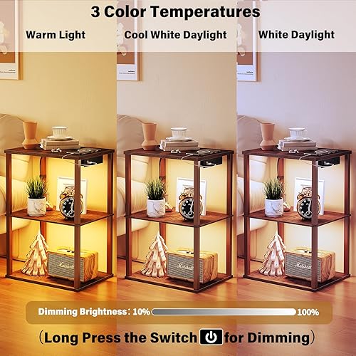 Miniatura 4 de SUNMORY Dimmable LED End Table with Charging Station,Narrow Side Table with 3 Color Temperatures LED Lights,Nightstand Bedside Tables for Small
