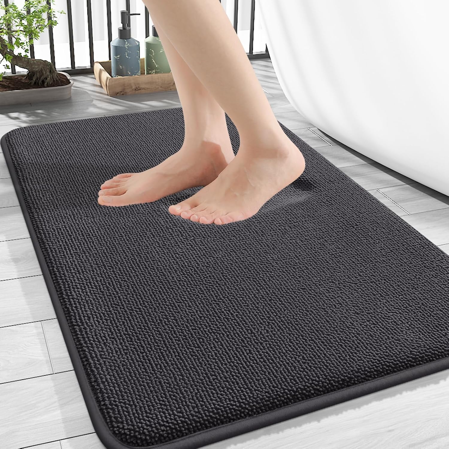 OLANLY Thick Memory Foam Bath Mat Rug 30x20, Extra Soft Absorbent Bathroom Rug, Quick Dry Bath Mats, Non-Slip, Machine Washable Carpet for Bathroom, Tub and Shower, Home Decor Accessories, Dark Grey 30" x 20" Dark Grey