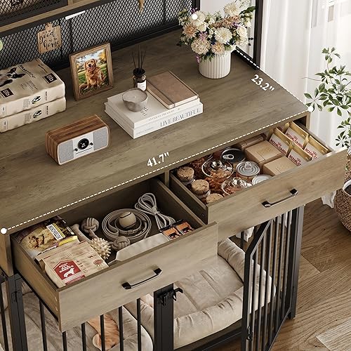 Miniatura 6 de HITHOS Mueble de jaula para perros de 71 pulgadas de alto, perrera de interior con cabaña, jaula de perro de 42 pulgadas de ancho para perros