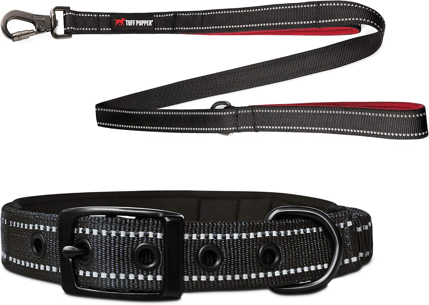 Tuff Pupper Avail Dog Leash and (19-23") Bungee Collar with Handle - Heavy Duty, Black
