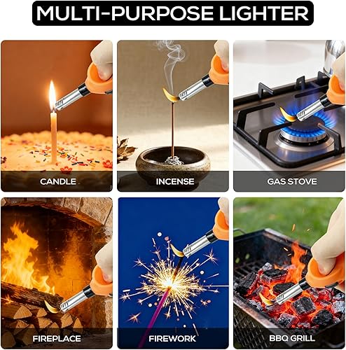Miniatura 6 de Navpeak Mini práctico encendedor de velas con varita extendida, bloqueo de seguridad, recarga de gas butano, encendedores para velas, estufas de