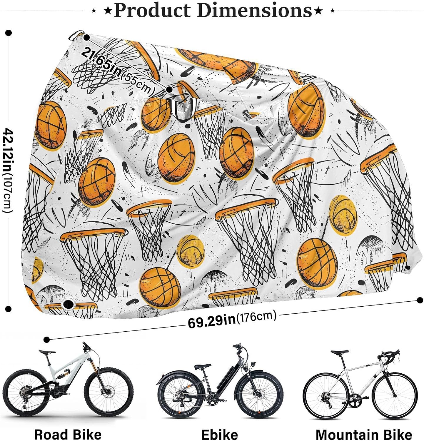 Yellow Basketballs Bike Cover Uv Resistant Electric Bike Cover Bikes Storage