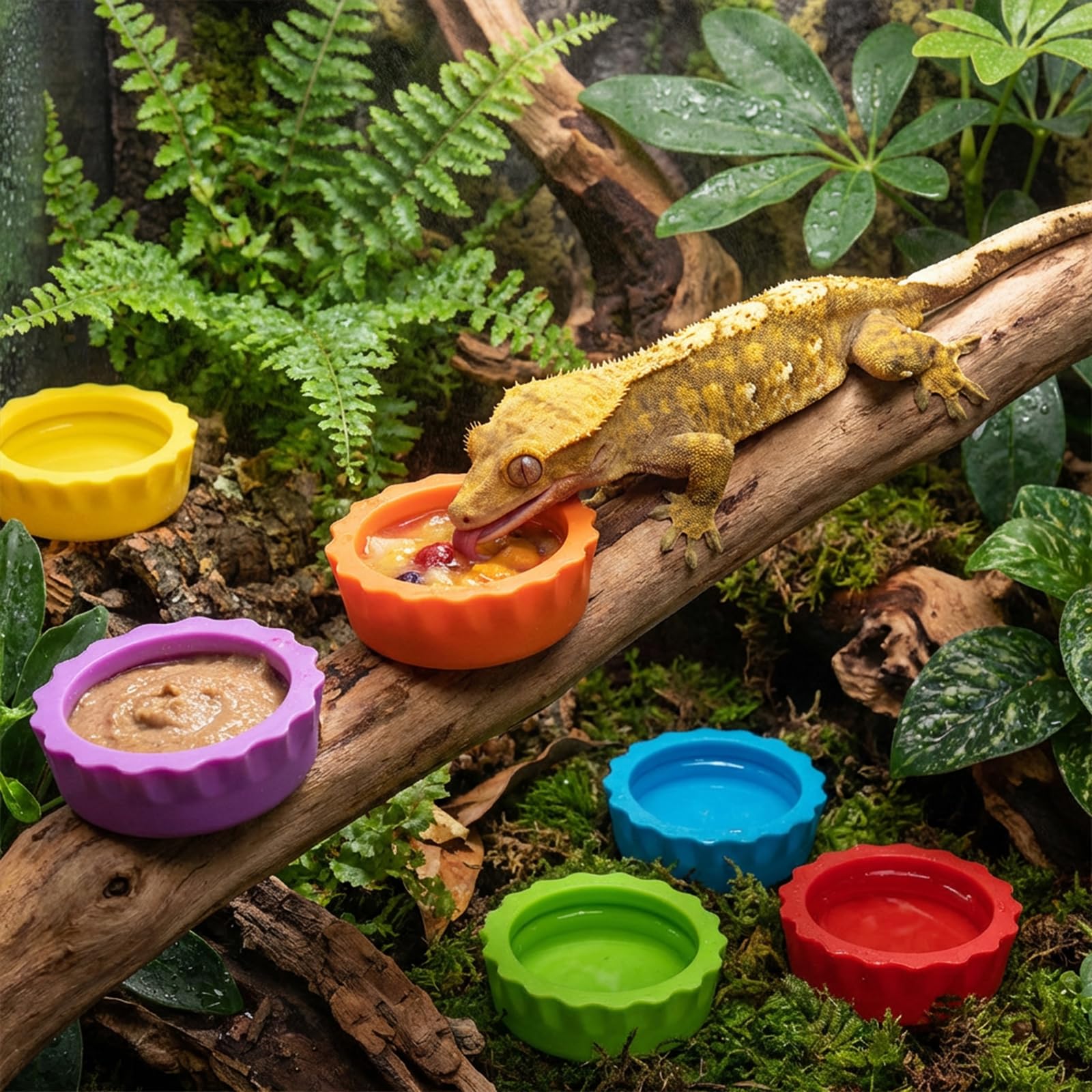12 STK Silikon Kronengecko Wasserschale Terrarium Kleine Futter Und Wassernapf Für Reptilien, Leicht Zu Reinigendes, Bunte Terrarium Zubehör Für Bartagamen, Schildkröten, Krabben Und Kleine Haustiere