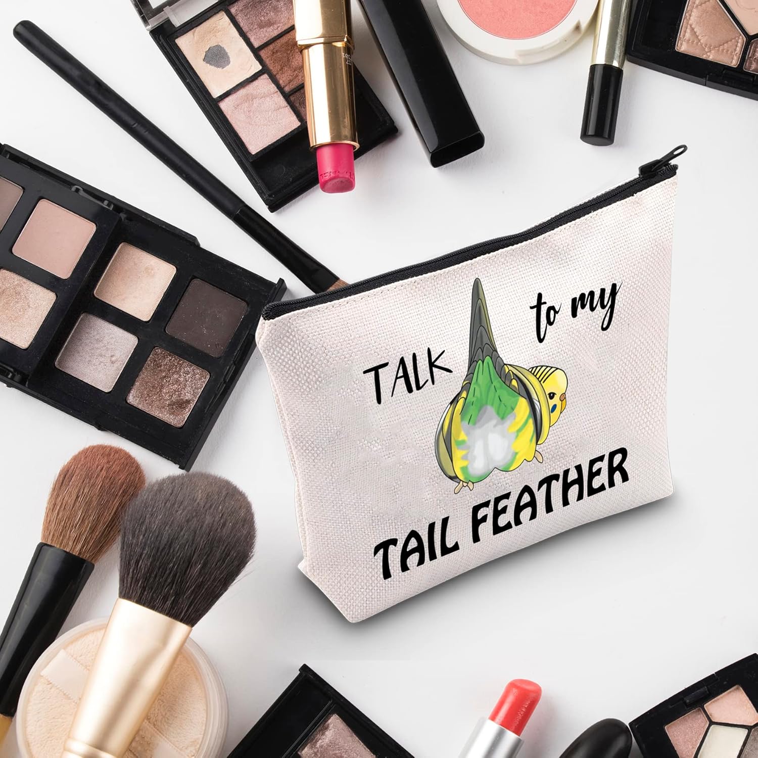 G2TUP Budgie Gift Talk To My Tail Feather Makeup Bag Budgie Lover Cosmetic Bag Budgie Mom Gift Parakeet Lover Gift Bird Watcher Zipper Travel Bag (Talk To My Tail Feather White Bag) - Image 5