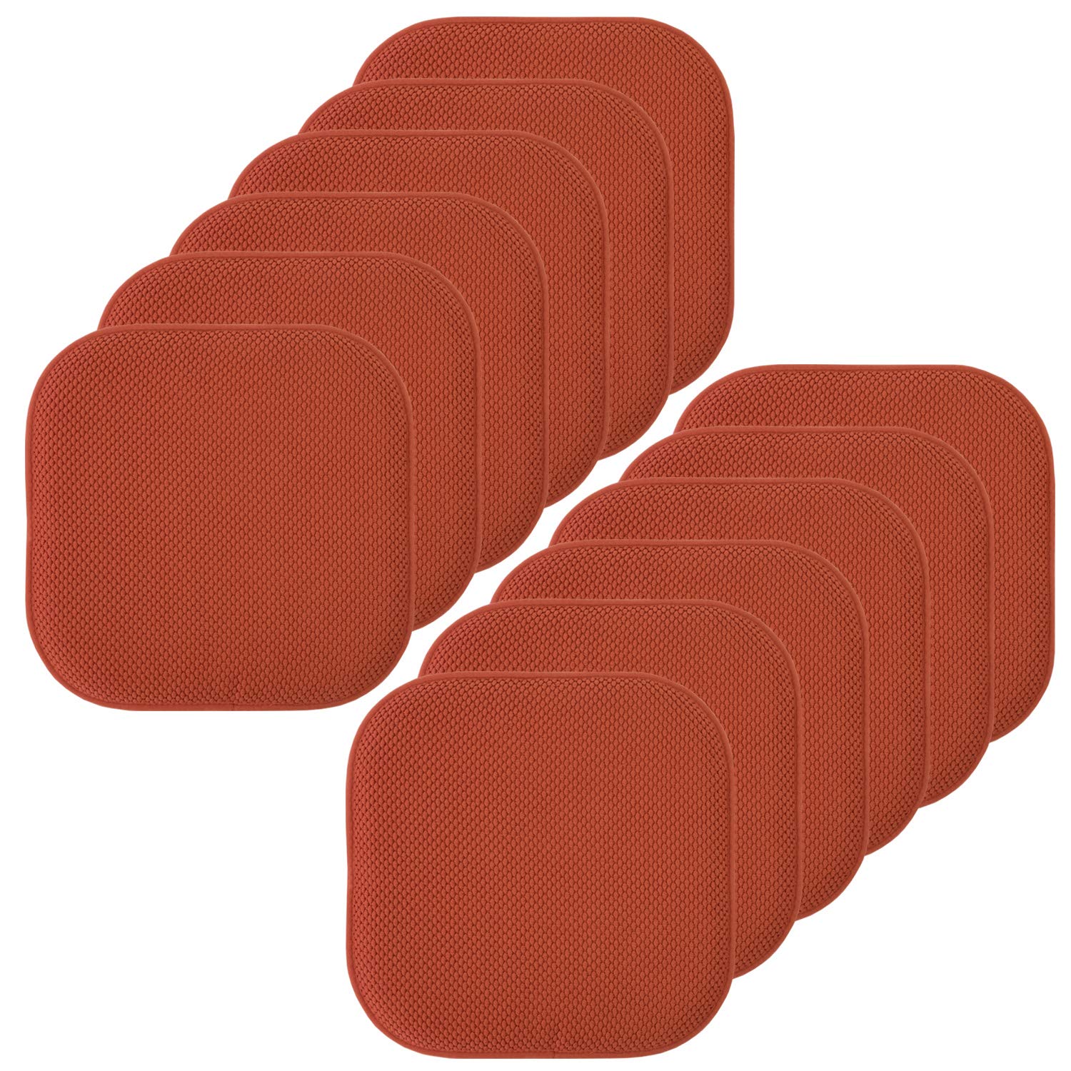 Sweet Home Collection Lot de 12 Coussins de Chaise en Mousse à mémoire de Forme, Motif nid d'abeille, Dos en Caoutchouc antidérapant, Arrondi, carré, 40,6 x 40,6 cm, Rouille