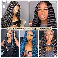 Vista 6 de Wear and Go - Pelucas de cabello humano sin pegamento con ondas profundas sueltas, pelucas de encaje frontal de cabello humano 12A, pelucas