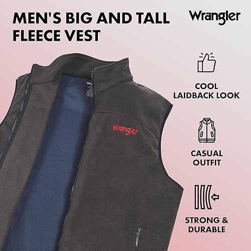 Miniatura 3 de Wrangler Chalecos grandes y altos para hombre - Chaleco sin mangas con cremallera de forro polar para hombre