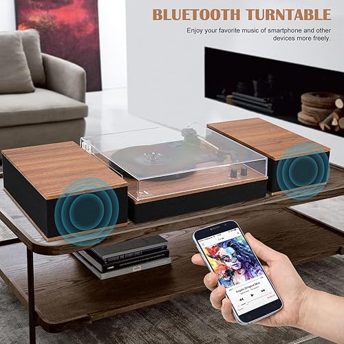 Miniatura 2 de MPK - Tocadiscos Bluetooth, sistema de alta fidelidad con altavoces de estantería, tocadiscos de vinilo de 3 velocidades con transmisión por correa