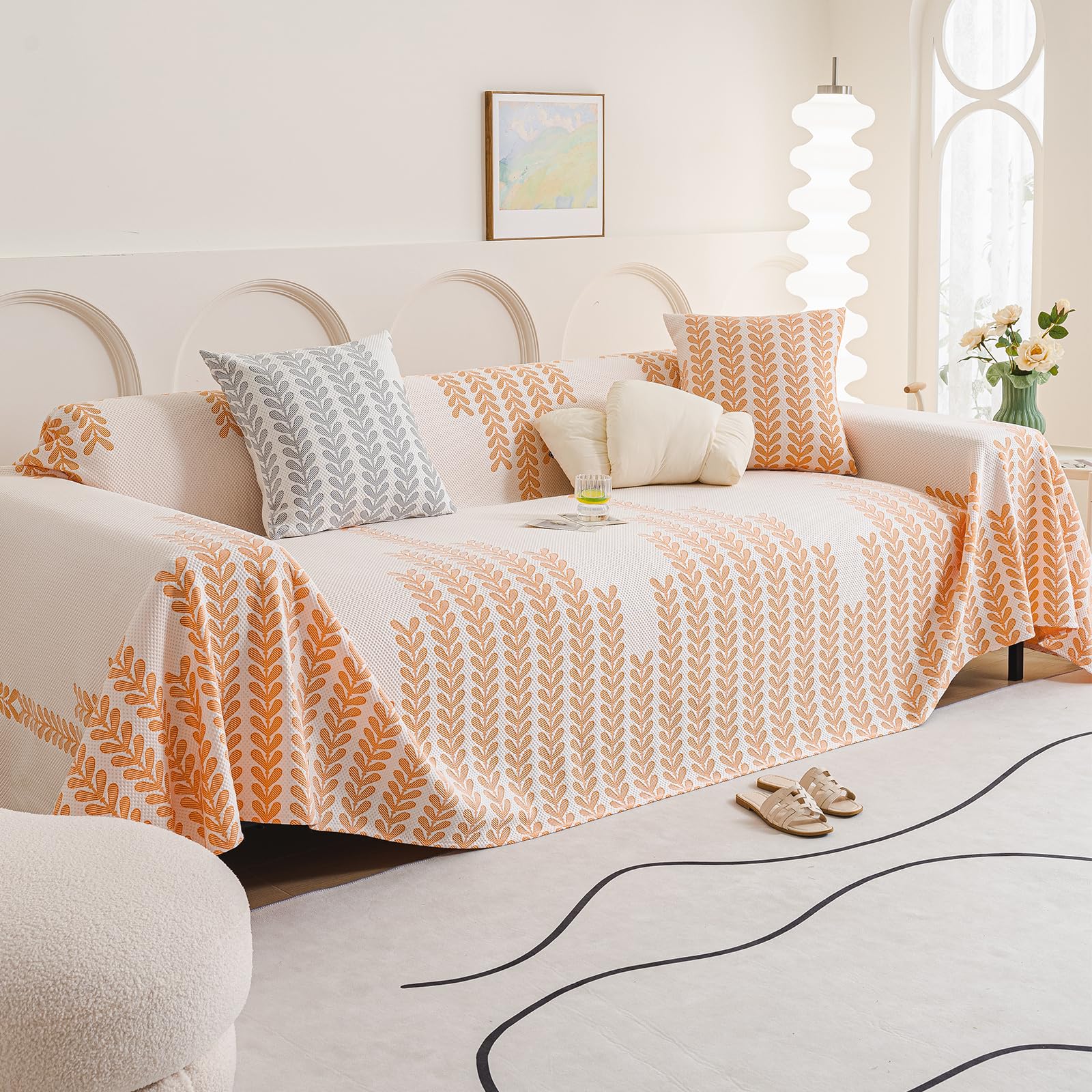 Plaid Canape Couverture Canapé Grande Taille Décoratifs Jeté de lit ou Jeté de canapé, Multifonctionnel Jeté de Canapé,Couverture de canapé d'été Respirante 180 * 130cm-Orange