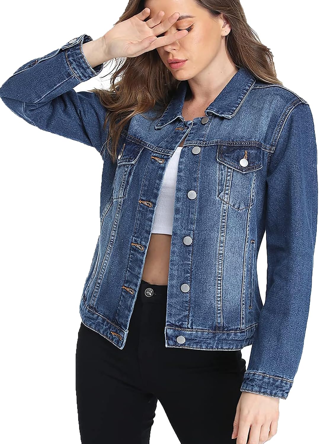 Dilgul Women's Denim Jackets Button Up Long Sleeve Basic Trendy Trucker Jacket
