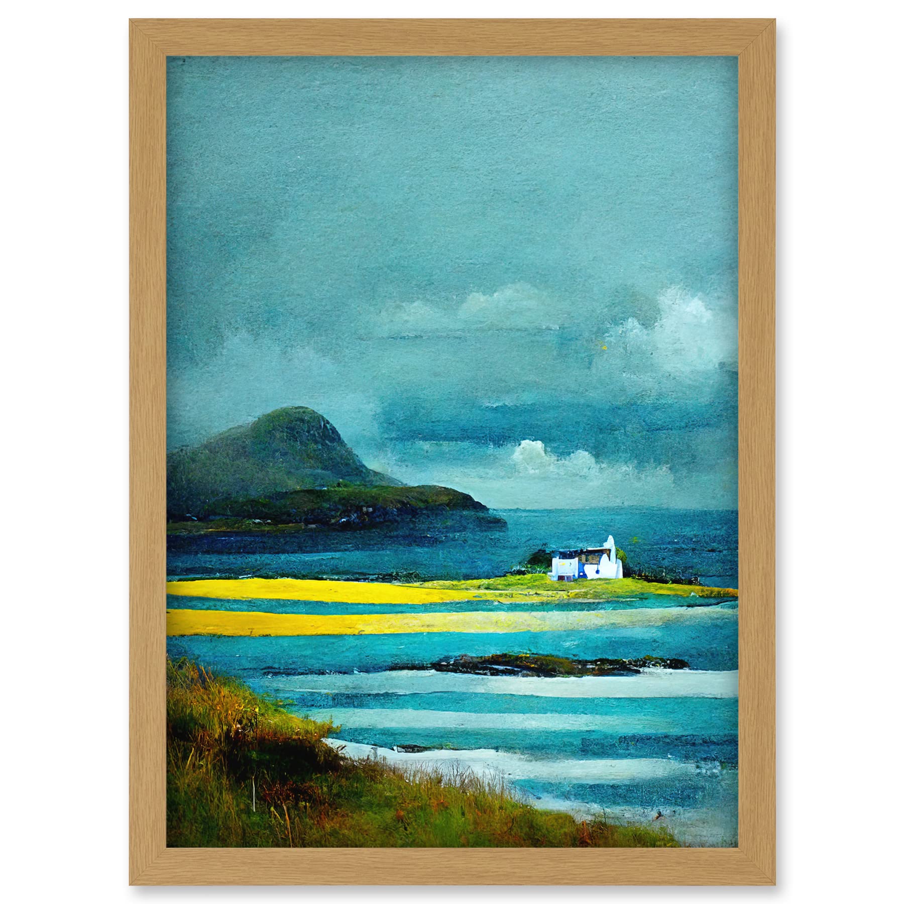 Doppelganger33 LTD Isle Harris White Crofters Cottage Scotland Seascape Artwork Framed A3 Wall Art Print
