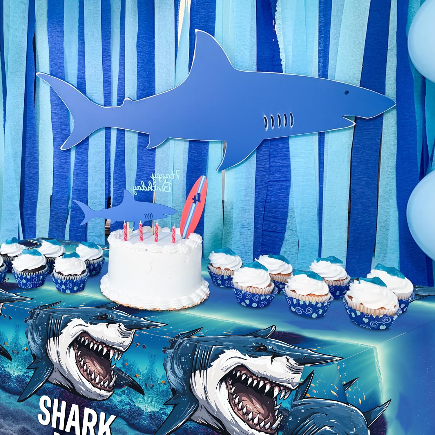 Lot De 4 Nappes Thème Requin Océan - 51 X 86 Pouces - Plastique - Décoration De Fête D'anniversaire Sous La Mer - Motif Tout Autour - 5