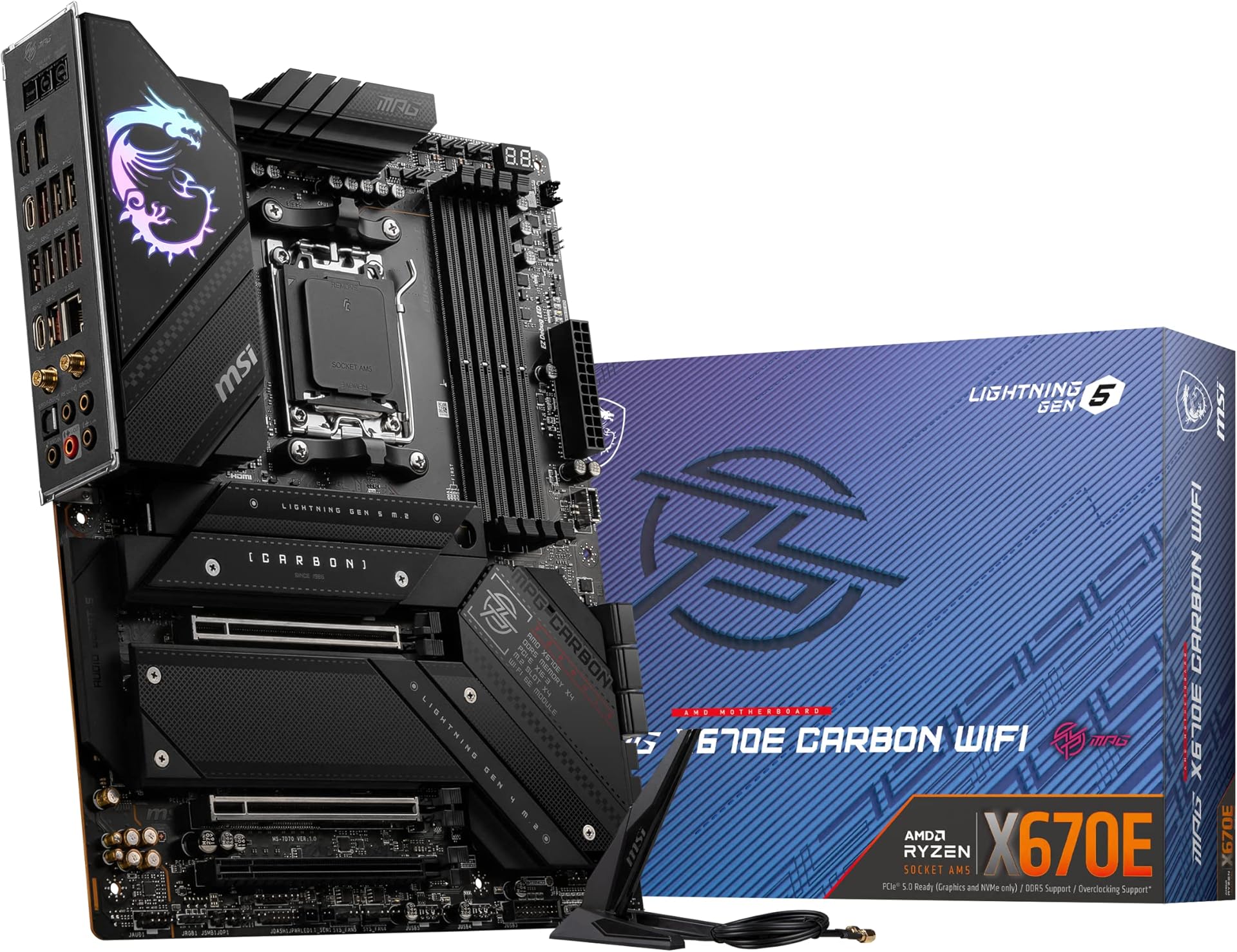 MSI MPG X670E CARBON WIFI Motherboard, ATX - Supports AMD Ryzen 9000 Series Processors, AM5-18 Duet Rail 90A Power Stage, DDR5 Memory Boost 6600+MHz/OC, 2 x PCIe 5.0 x16, 2 x M.2 Gen5, Wi-Fi 6E