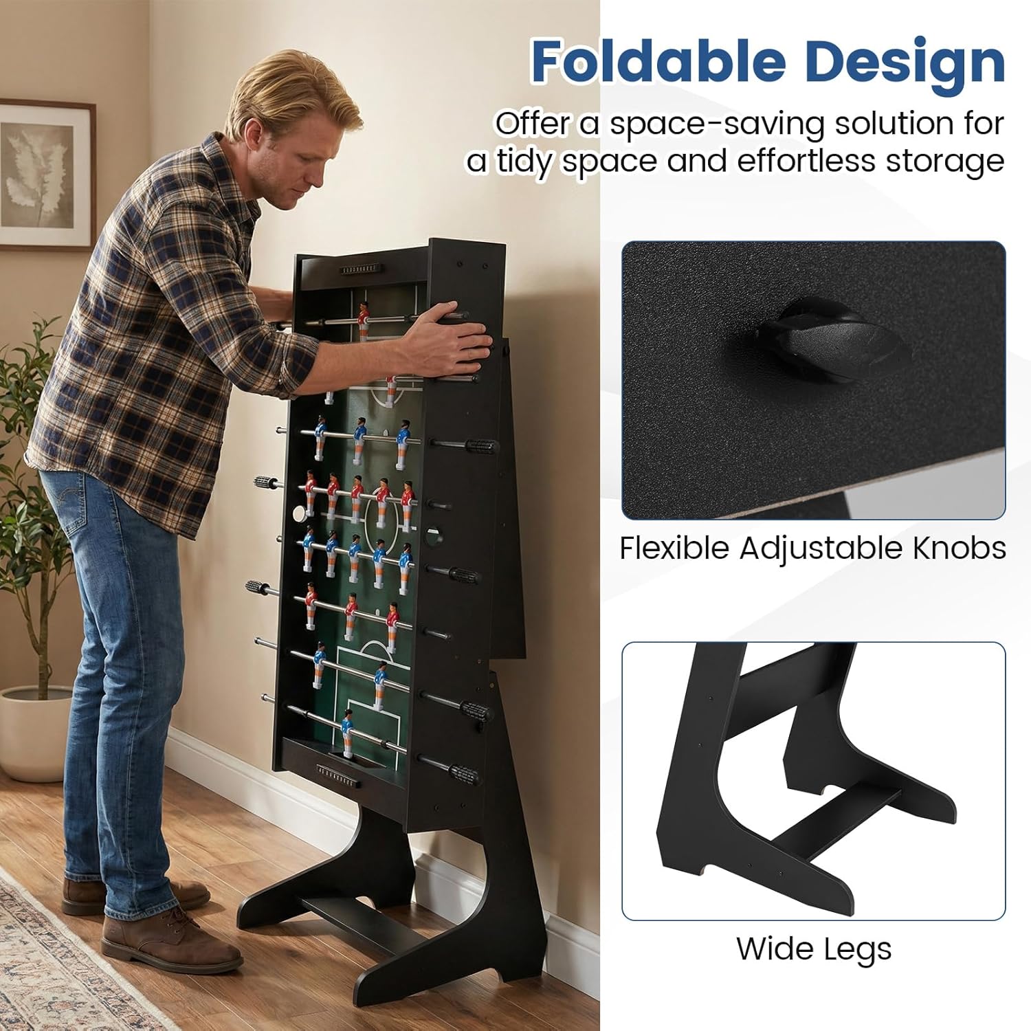 Goplus Folding Foosball Table, 48'' Full Competition Size Freestanding Soccer Game Table with 22 Players, 2 Balls, Space-Saving Foldable Arcade Table for Adults Family Game Night