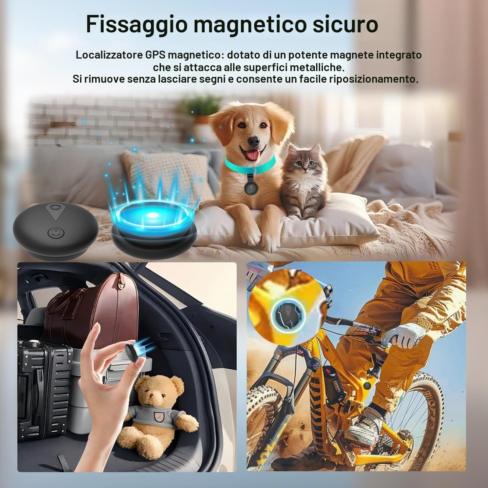Tracker GPS Auto,Localizzatore gps Magnetico Macchina Compatibile con iOS e Android,Senza Abbonamento,Impermeabile IP67,Ideale per Veicoli/Moto/Chiavi/Bagagli/Bambini/Portafoglio