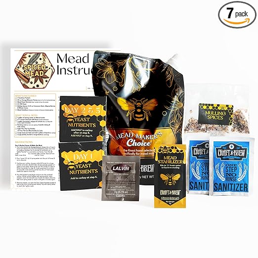 Craft A Brew - Mead Maker’s Choice - Spiced Mead Recipe Kit - Ingredients & Instructions for Mead Fermentation & Backsweetening – With Orange Blossom Honey - Makes 1 Gallon Still Mead