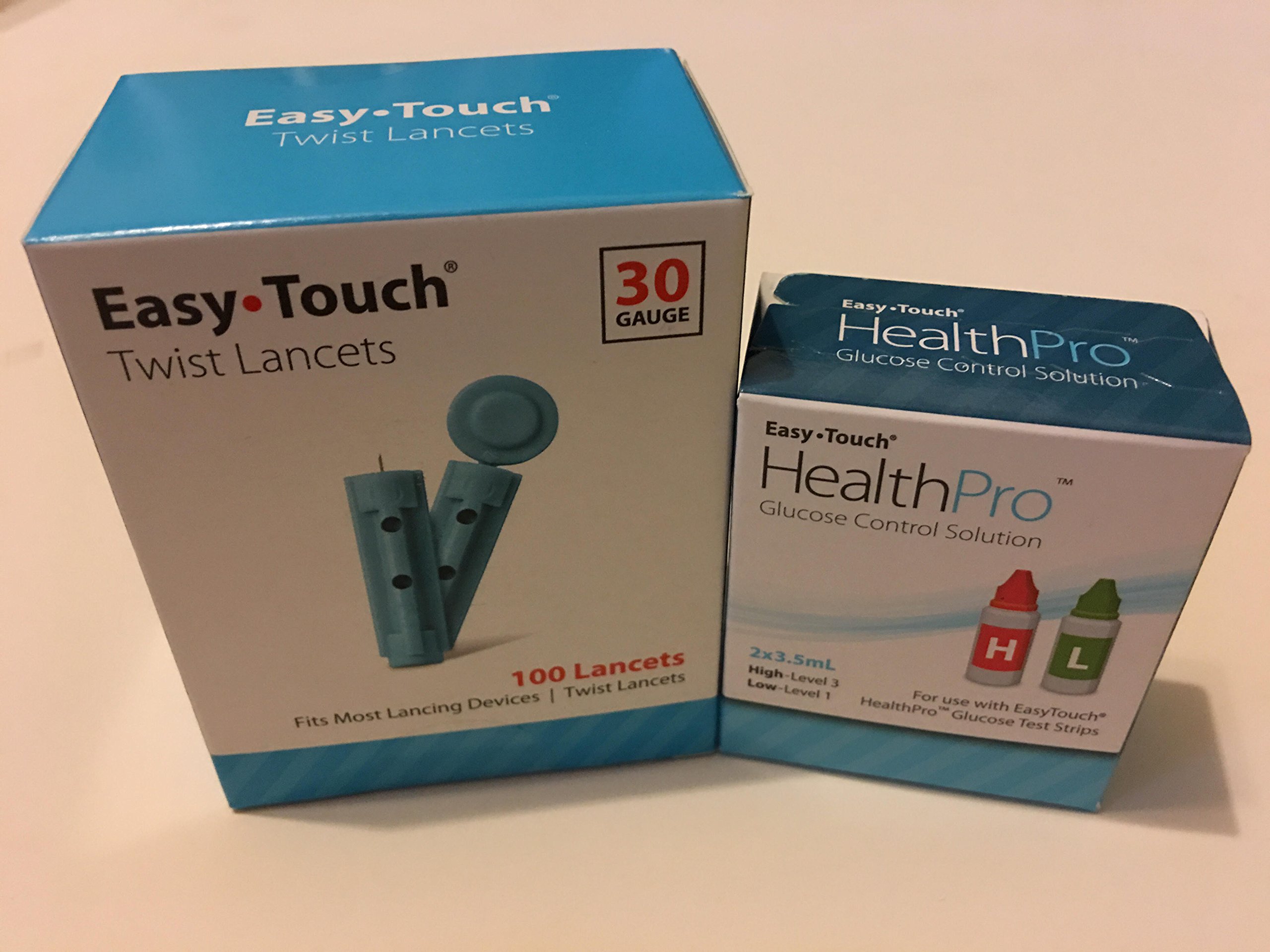 HealthProGlucose Control Solution Kit (2 Bottles - High & Low) + 100 Count EasyTouch 30g Lancets