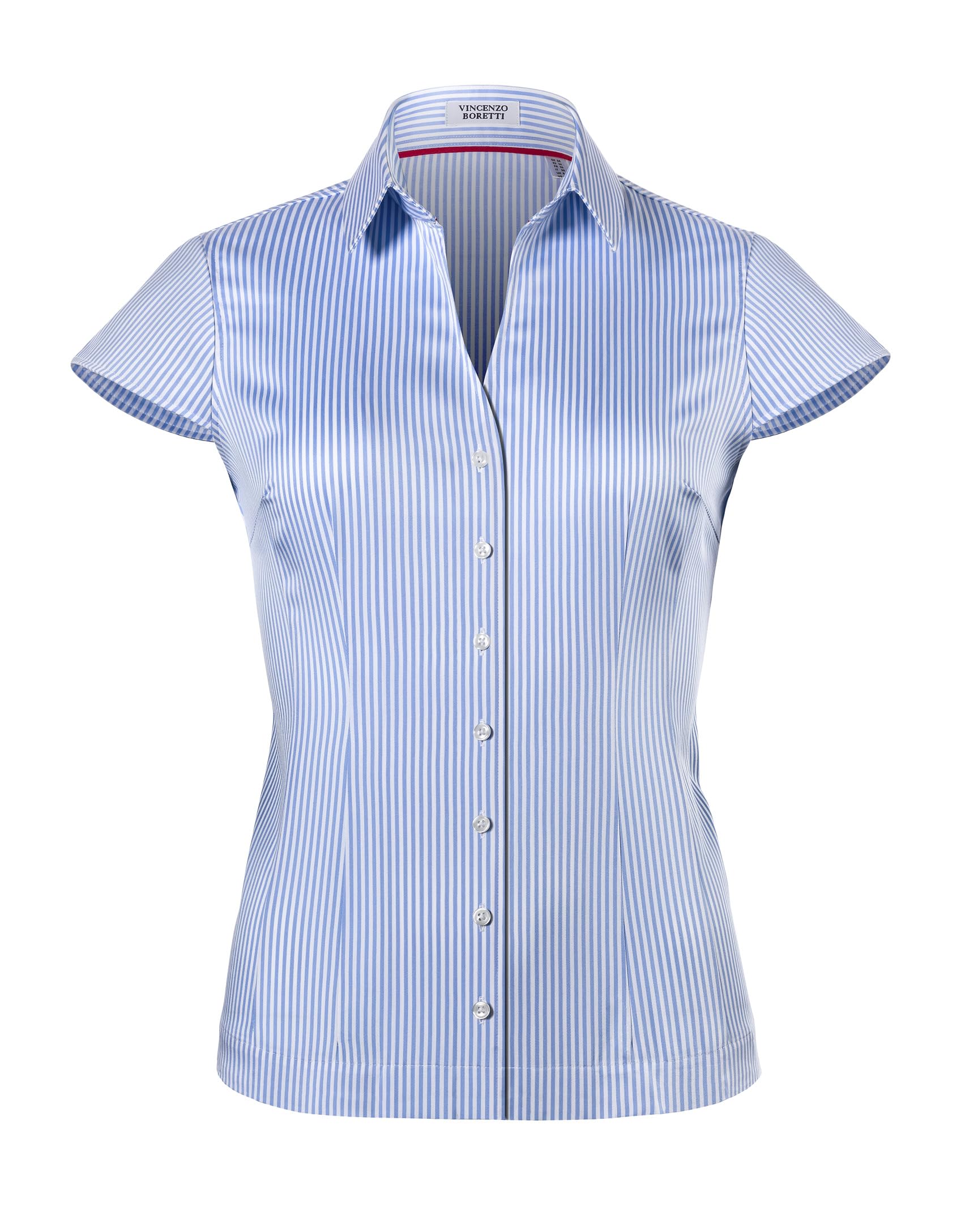 Vincenzo Boretti Blusa, Modern-fit/Corte Ligeramente más angosto, Cuello Camisa, Manga Corta - fácil de Planchar