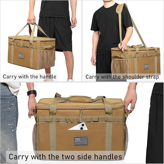 Tactical Camping Storage Bag Utility Tote Bag Camp Kitchen and Trunk Organizer with Axe Holder and Shoulder Strap