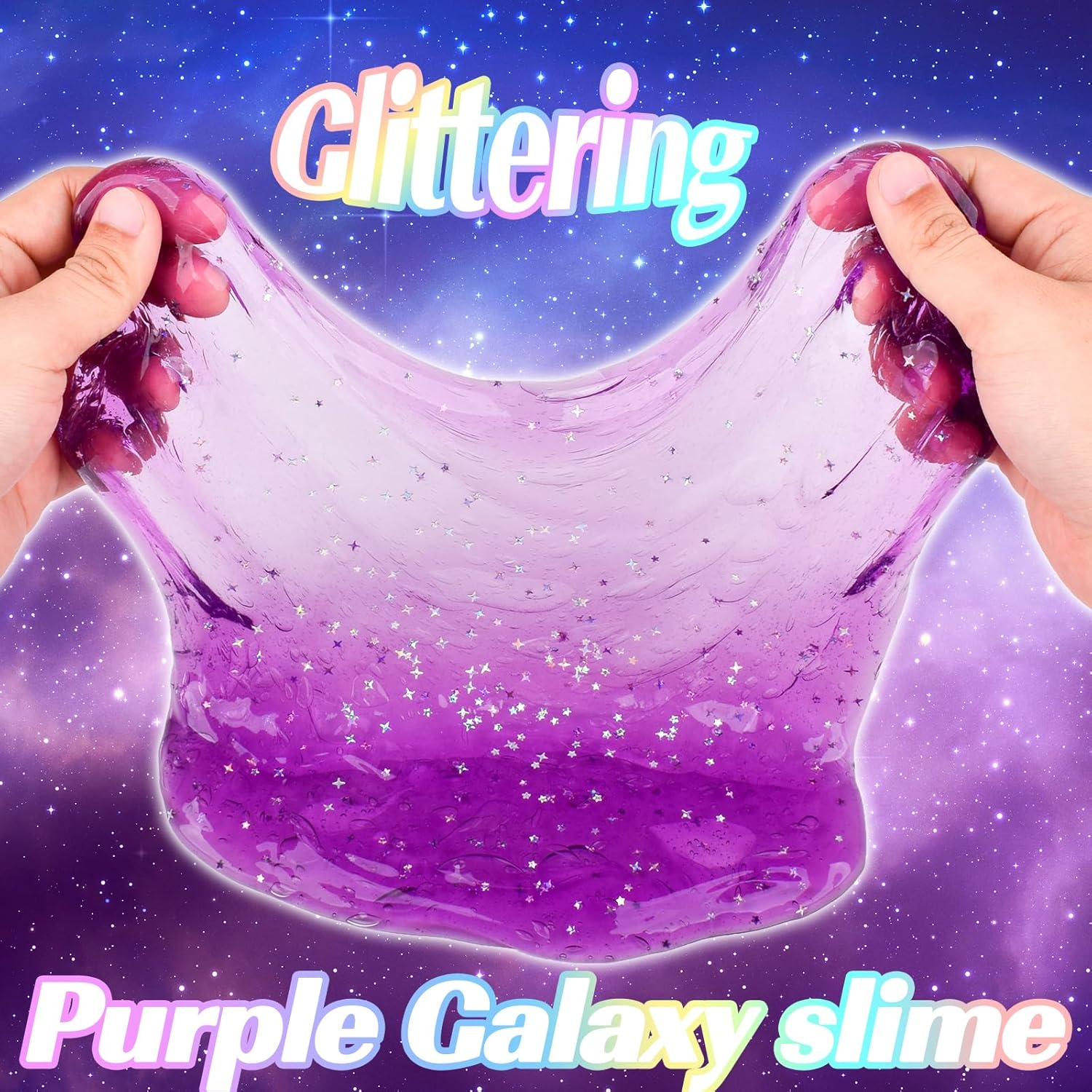 24 Pack Purple Galaxy Star Slime Cup, Galaxy Slime Party Favor for Kids Girls & Boys, Adults, Non Sticky, Wet, Super Soft, Stress & Anxiety Relief, Classroom Rewards, Goodie Bag Stuffers