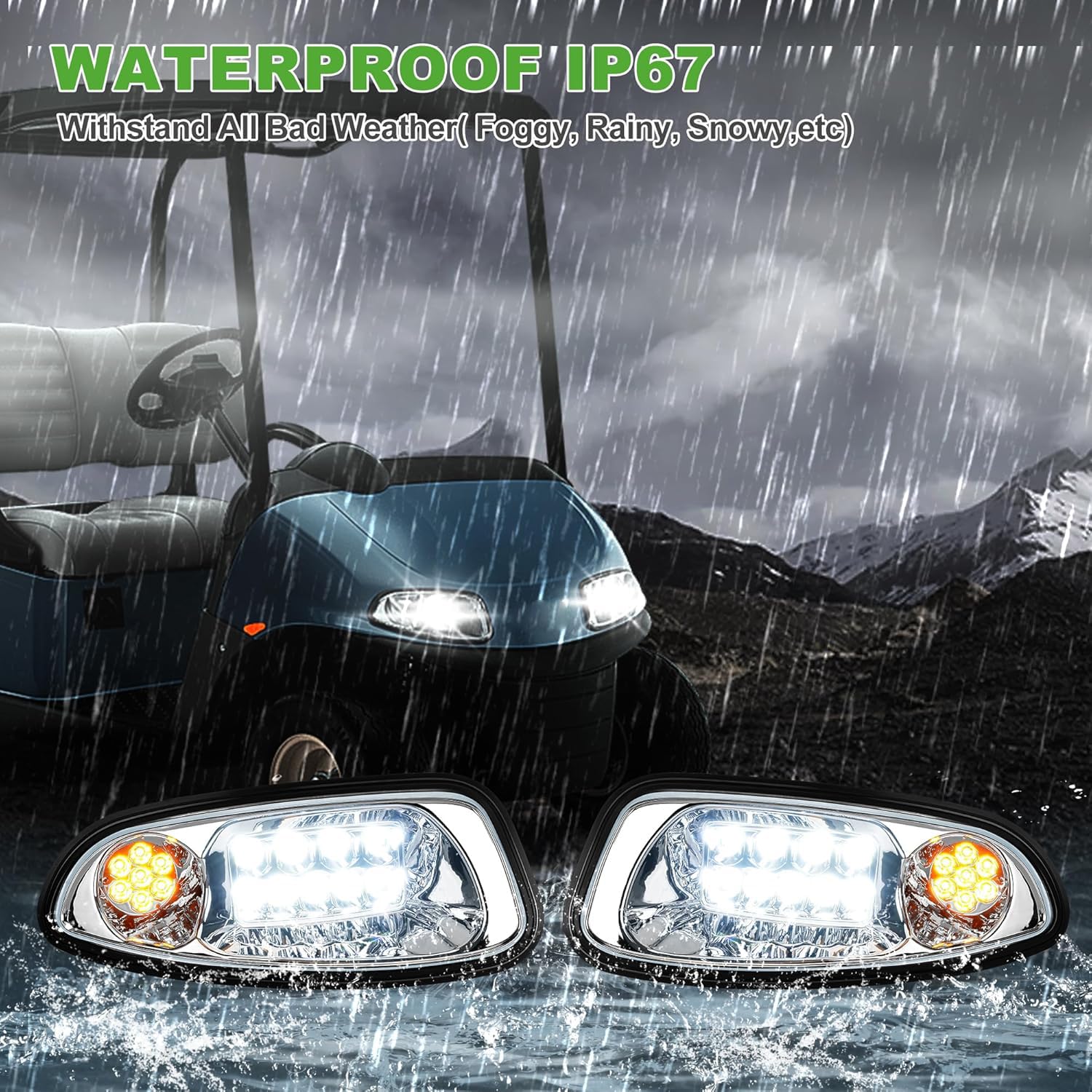 10L0L Golf Buggy LED faros y luces traseras Kits para 08-18 EZGO RXV con interruptor indicador, luces de freno cuerno, arnés no compatible con RXV II (12 Voltios de entrada)