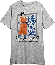 Dragon Ball Super Goku & Kanji Crew Neck Short Sleeve Gray Heather Womens Night Shirt