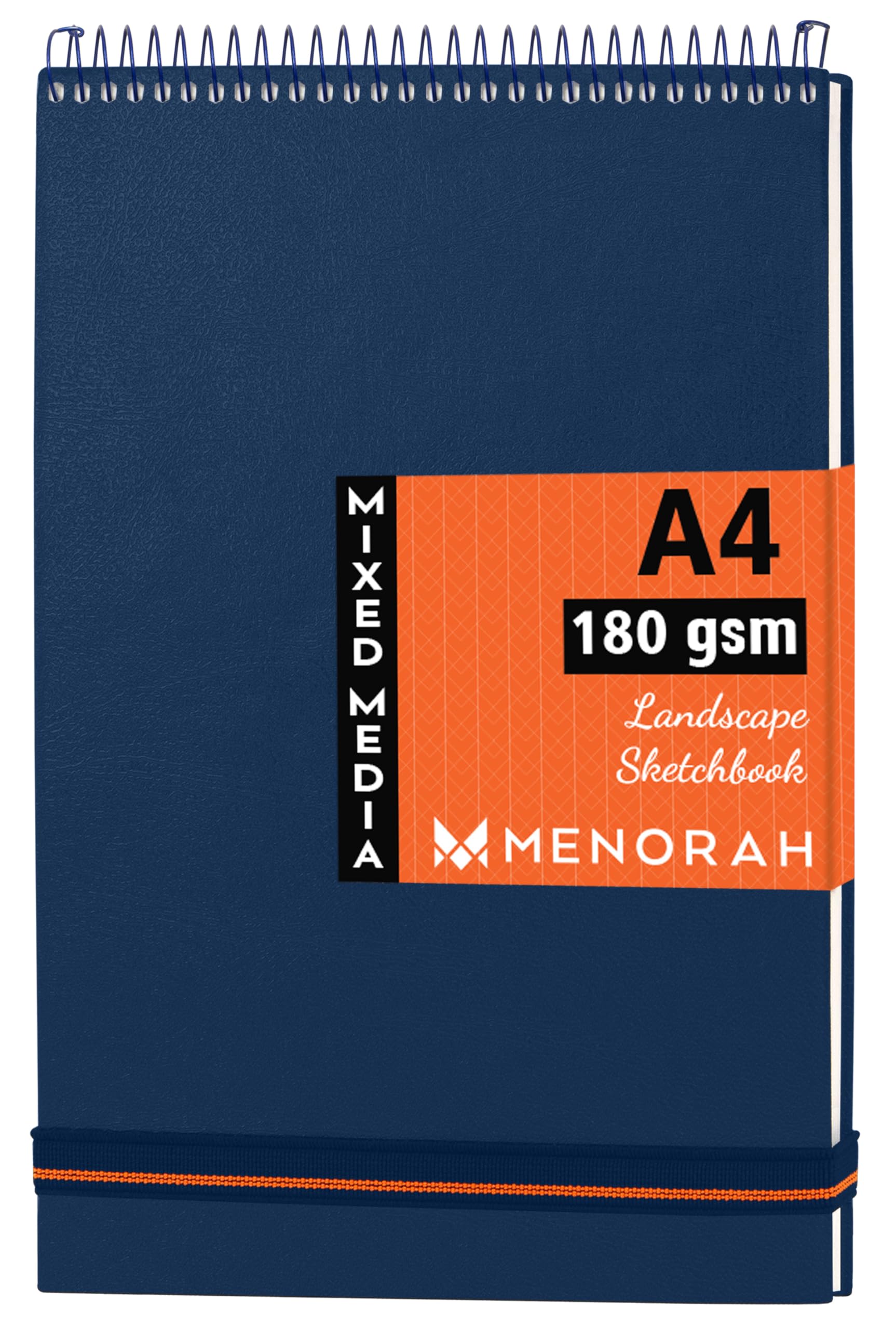 MENORAH Paper - A4 Sketchbooks for Artists - 180 GSM (100 Pages/50 Sheets) - Hard Spiral Bound, Drawing Book, Size (21.0 Cm X 29.7 Cm) - Solid Metal Spiral- Landscape(Blue), Oil Paint