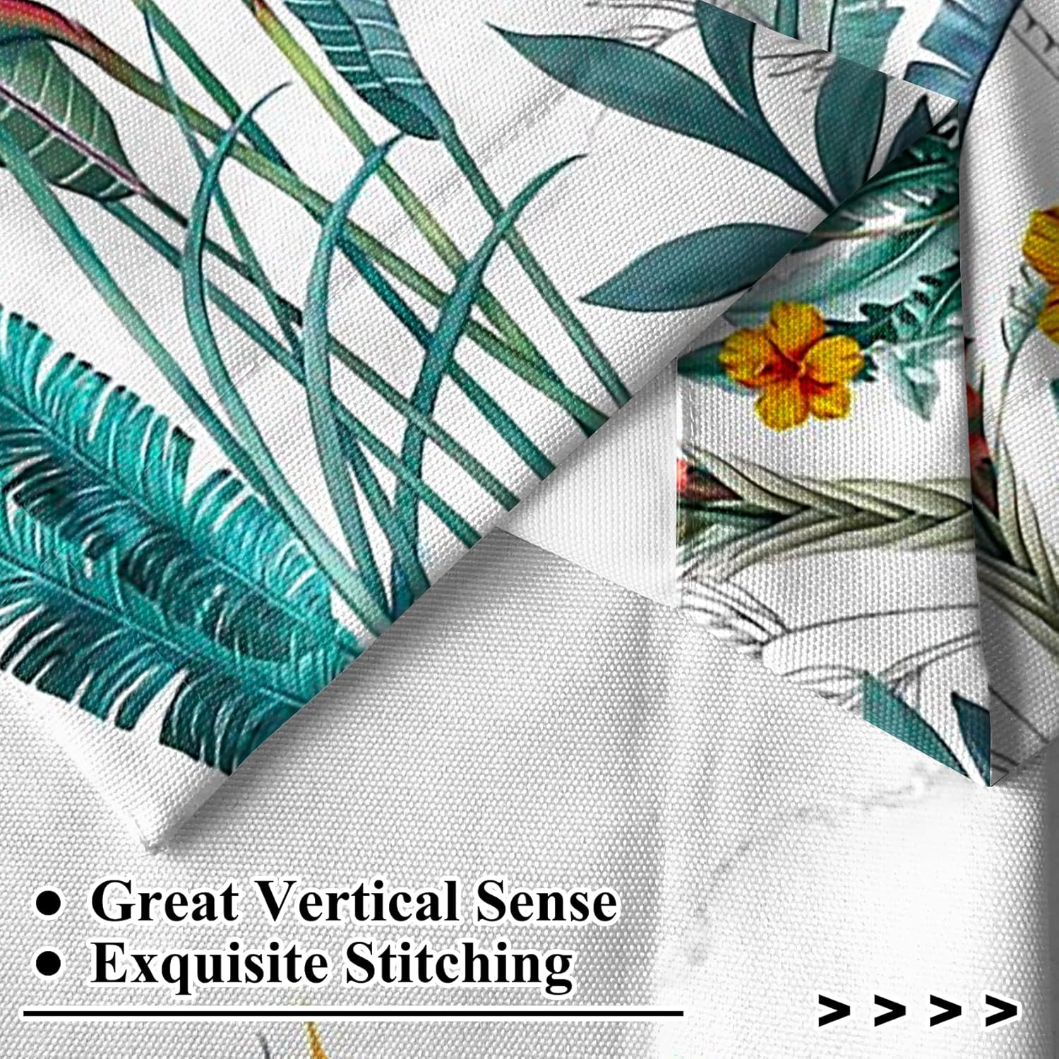 Renaiss 42 x 63 Inch Tropical Plants Window Curtains Sketch Leaves Flowers Birds Botanical Window Treatment Curtains Linen Palm Trees Tropical Rainforest Landscape Blackout Thermal Curtains 2 Panels