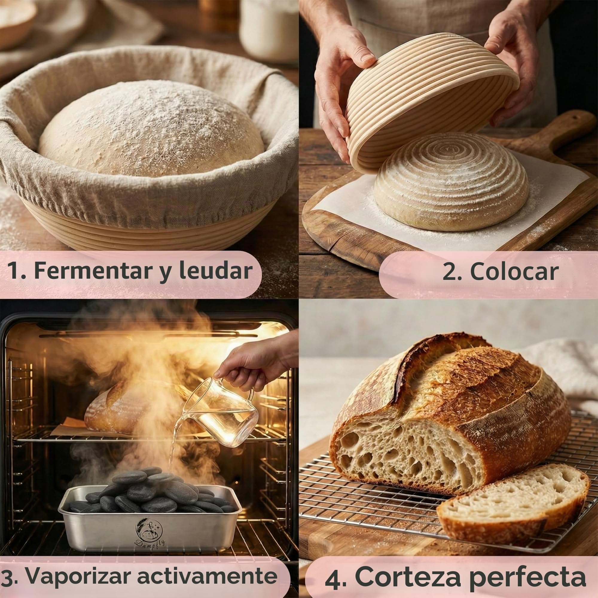 Juego de cuencos de vapor para horno de piedra lava: Hornea pan perfecto con vapor de agua – Pan crujiente y pasteles como un panadero profesional (plata piedras negras)