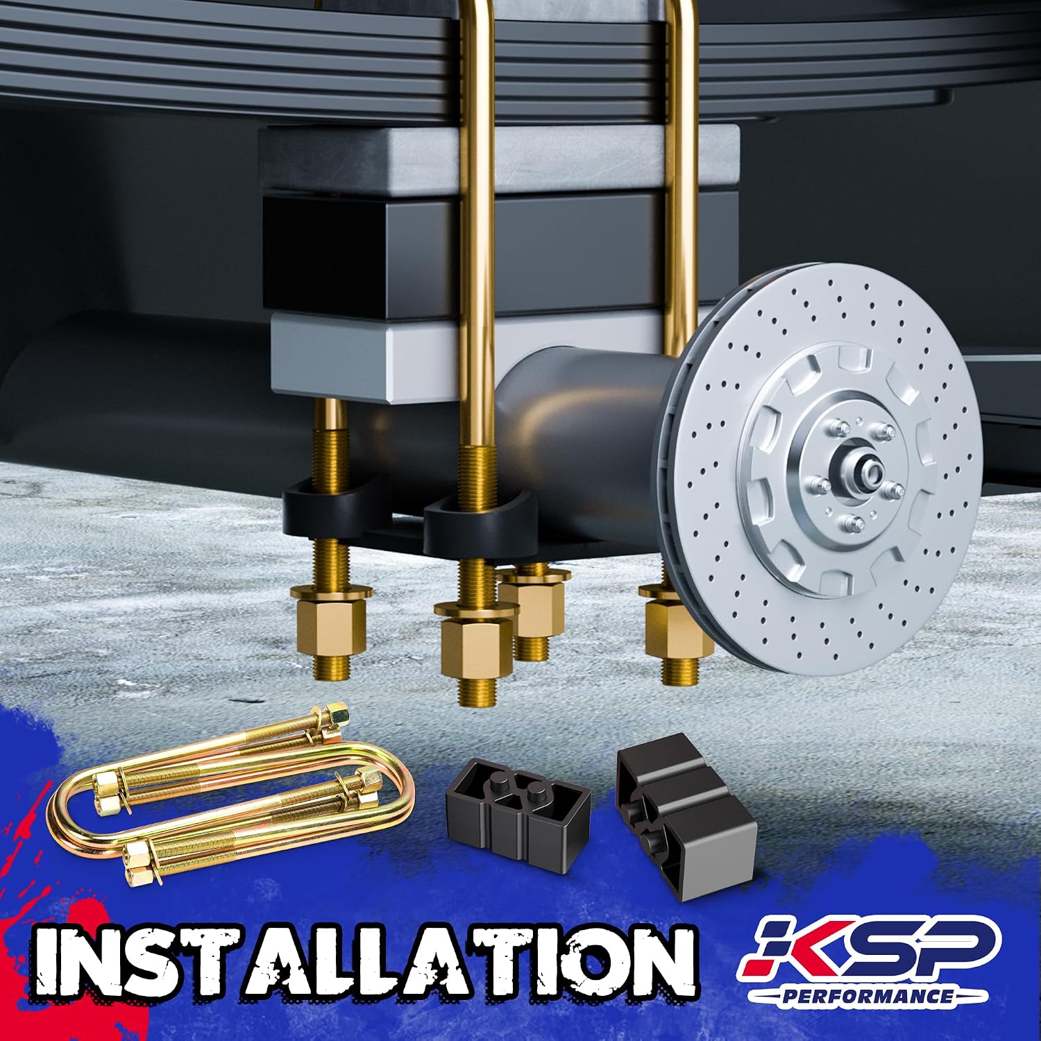 KSP 2" Rear Leveling Lift Block Kit for 2021+ Ford F150, Aluminum Rear Lift Blocks with Extended Square U-Bolts, Suspension Leveling Kit for Leaf Springs