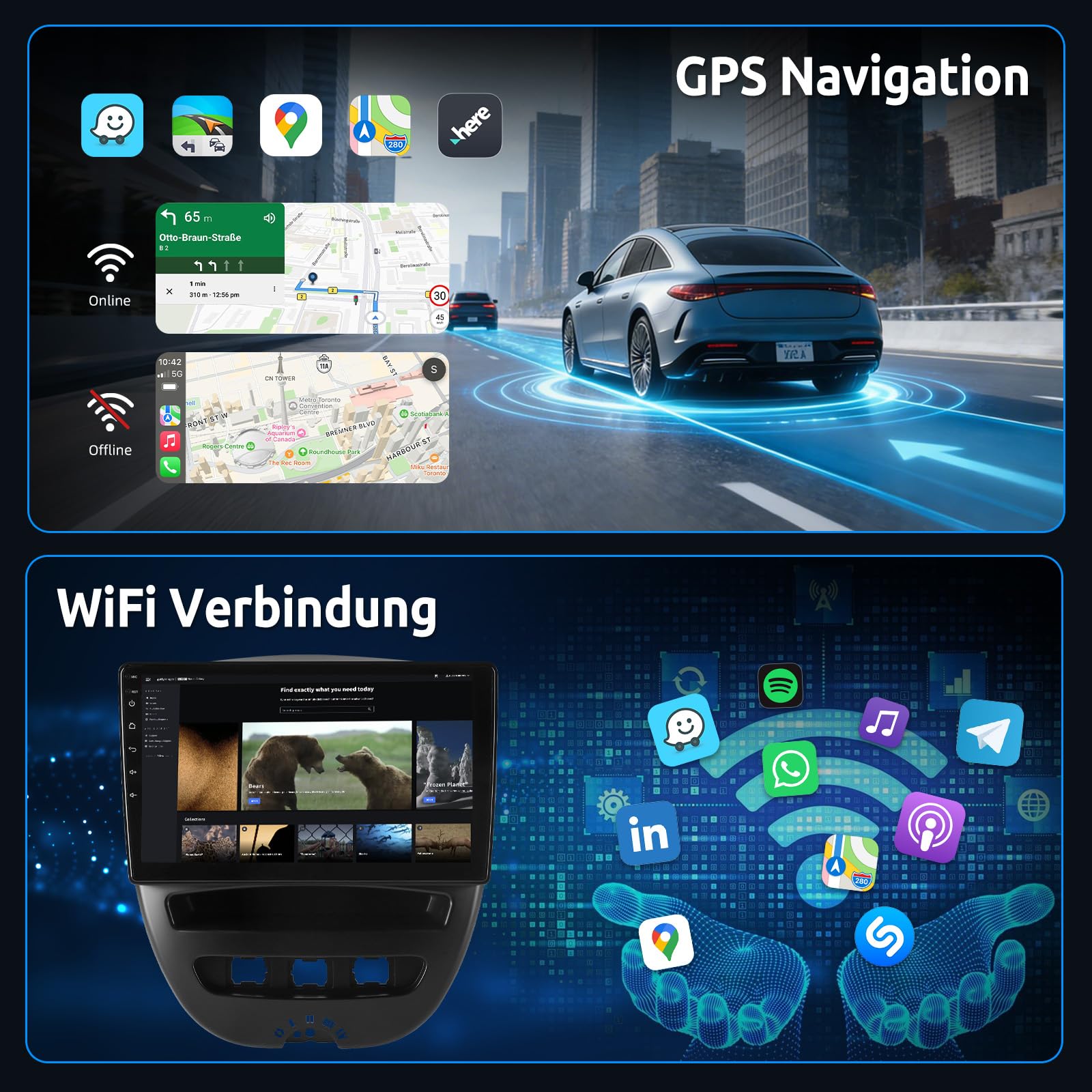 ESSGOO 4+64G Android 15 Autoradio mit Wireless Carplay und Android Auto Für Peugeot 107 / Citroen C1 / Toyota Aygo 2005-2014,10 Zoll Auto Radio Display mit Bluetooth WiFi GPS Mirror Link FM Mikrofon