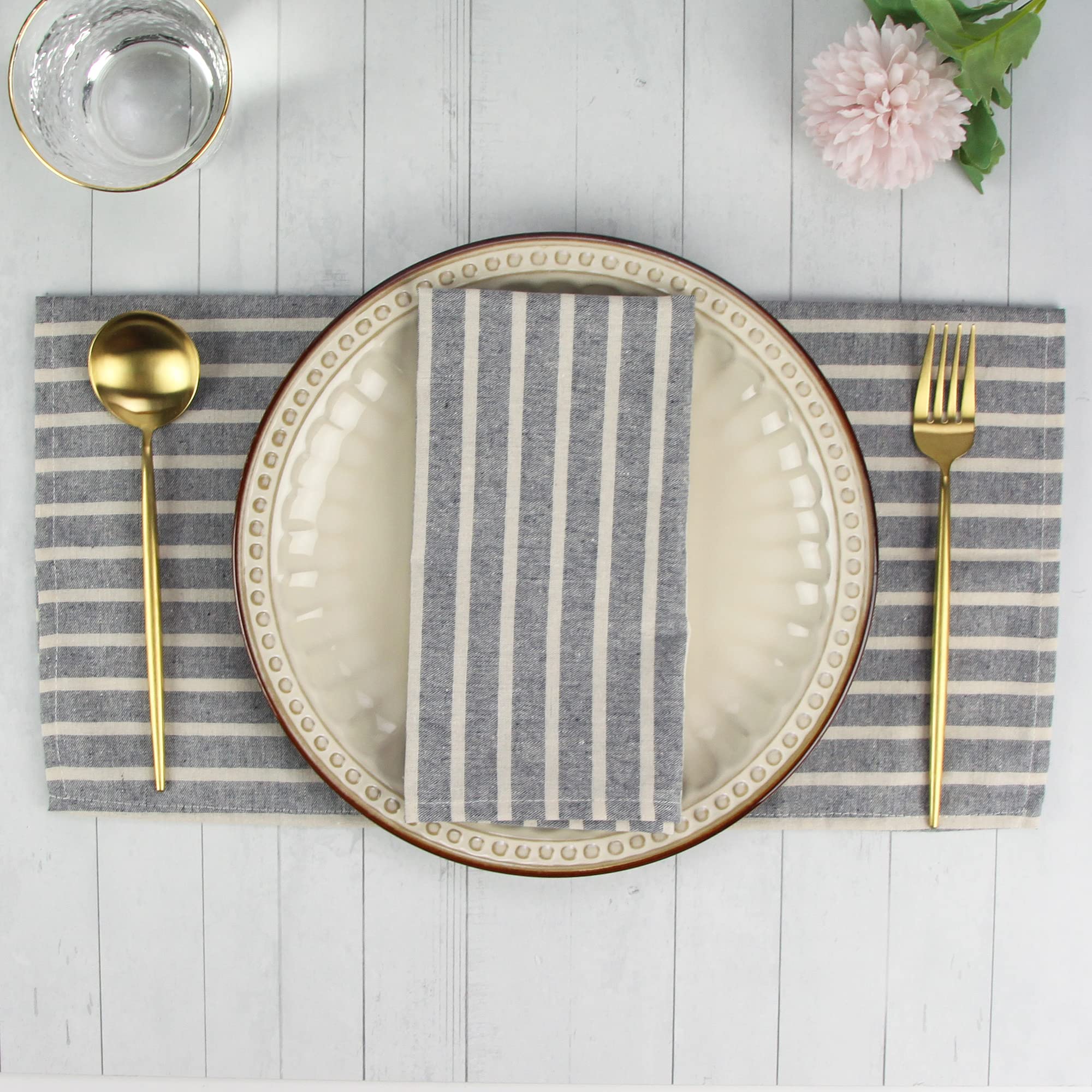 Lot de 12 serviettes de table larges en coton mélangé à rayures pour événements et usage domestique Bleu marine 43,2 x 43,2 cm