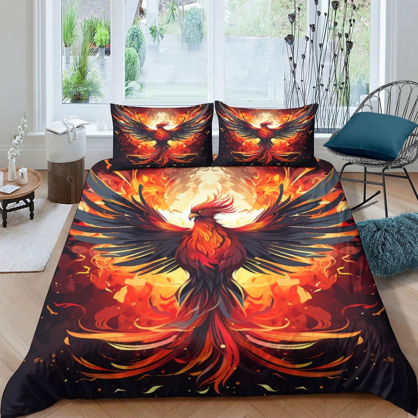 Housse de couette motif phénix lit king size parure élégante