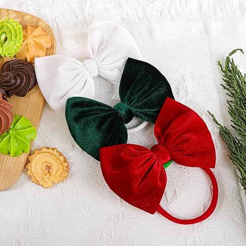 Miniatura 6 de YanJie Lazos navideños de nailon para bebé, lazos de terciopelo rojo, hechos a mano, elásticos, verdes, lazos para el pelo, accesorios para niñas y