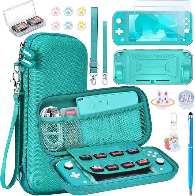 Obudowa NS Switch Lite  zestaw akcesoriów innoAura 17 w 1 NS Switch Lite z futerałem do przenoszenia Switch Lite, futerałem gier Switch, osłoną ekranu Switch Lite, podstawką przełącznika (turkusowy)