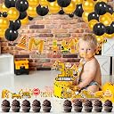 Zyozique Under Construction Theme Balloon Decoration,Under Construction Theme Birthday for Boys with I Am Three Paper Banner,Cake & Cupcake Toppers,Balloons Birthday Decoration Kit (Pack of 37) gallery image