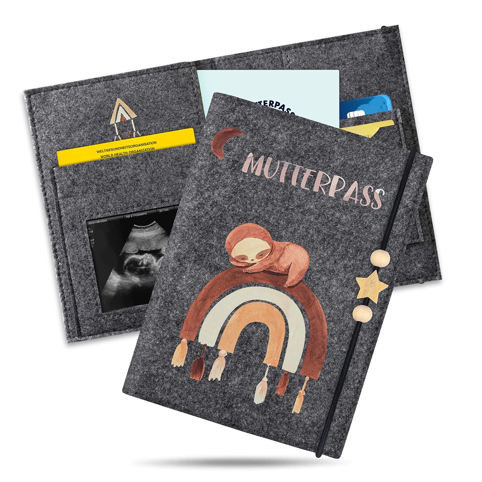 Marvelights Mutterpasshülle aus Filz für Deutschen Mutterpass – Geschenk für Schwangere und werdende Mütter (Regenbogen)