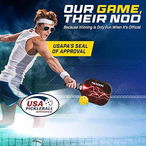 Miniatura 5 de HAXDON Juego de 2 palas de pickleball aprobadas por USAPA con superficie de fibra de vidrio con 2 raquetas de pickleball, 4 bolas, cintas de agarre