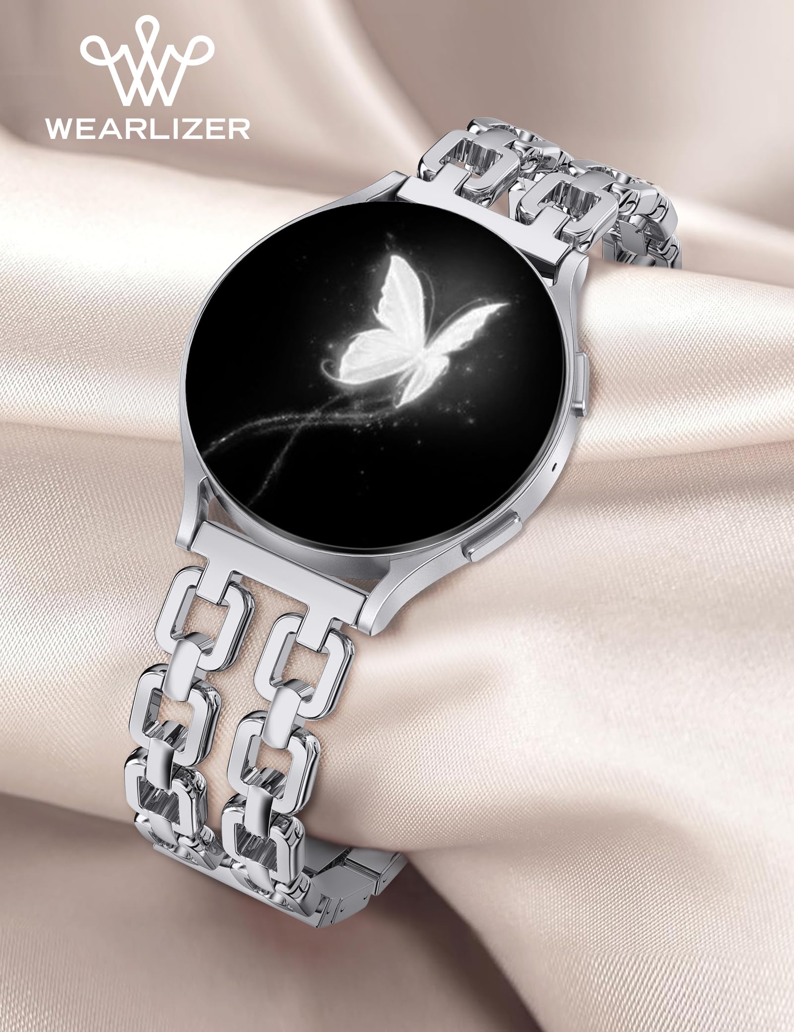 Wearlizer Bracelet en métal compatible avec Samsung Galaxy Watch 7 6 5 4 FE Active 2 40 mm 44 mm/6 4 Classic 43 mm 47 mm 42 mm 46 mm/Watch 5 Pro 45 mm, bracelet élégant en acier inoxydable de 20 mm
