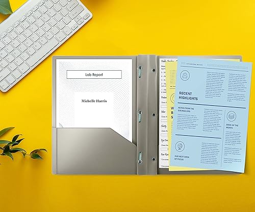 Miniatura 4 de Better Office Products Carpetas de plástico gris con 2 bolsillos, 24 unidades, pesadas, tamaño carta, carpetas de polietileno con 3 pinzas de