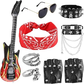 PEUTIER Kid 9pcs 80s Rocker Outfit Punk Accessories for Men & Boys