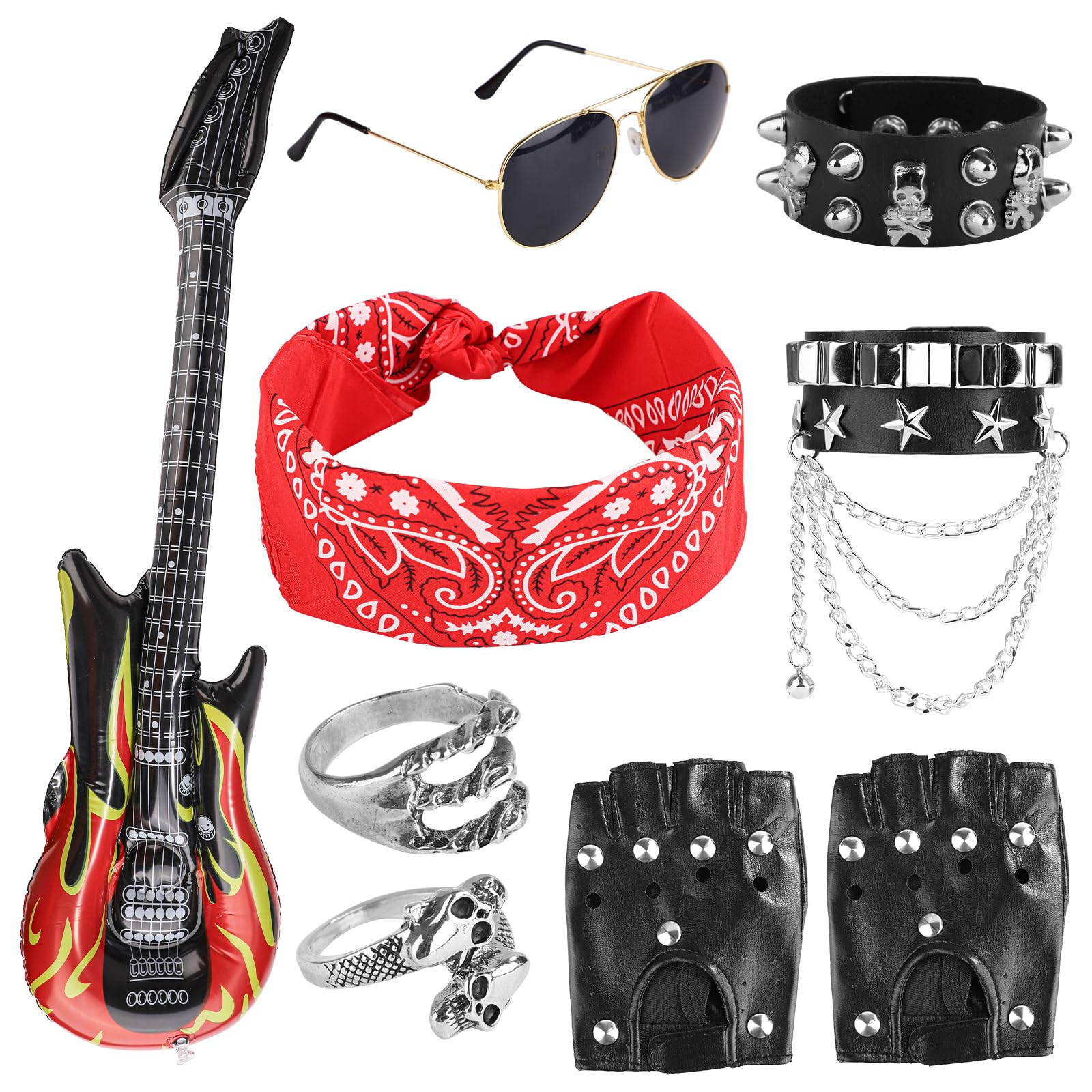 Kid 9pcs 80s Rocker Outfit Punk Accessories for Men & Boys