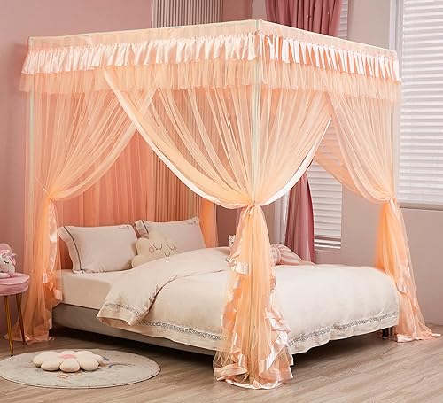 Vista 8 de Mengersi Cortinas de cama con dosel de tamaño individual, dosel de cama para niñas real lujoso acogedor cortinas de cama decoración de habitación