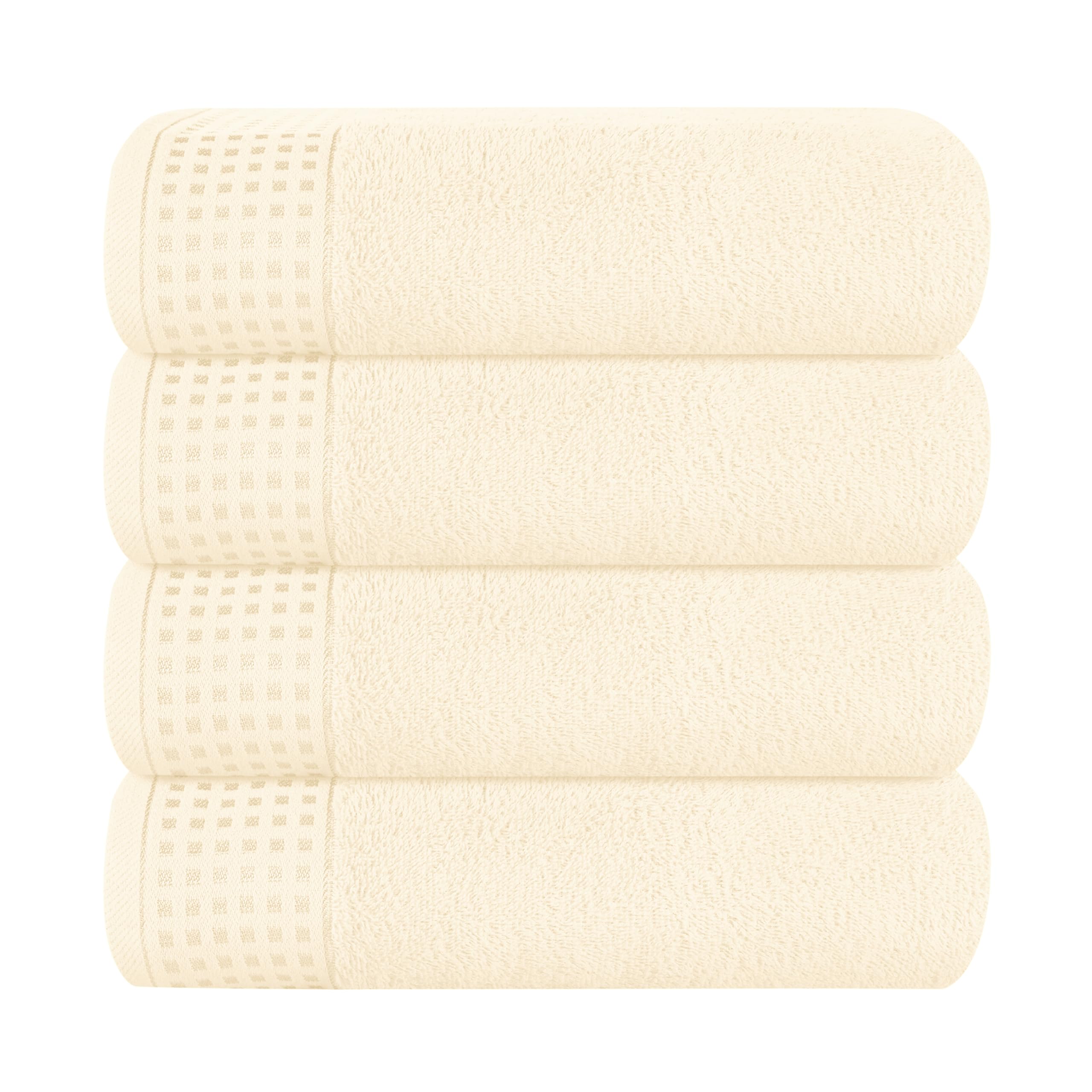 GLAMBURG Ultra Soft 4 Pack Oversized Bath Towel Set 27x54 inches, 100% Cotton Bath Towels, Highly Absorbant Compact Quickdry &amp; Lightweight Towel, Ideal for Gym Travel Camp Pool - Ivory